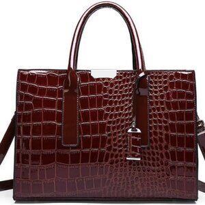 Top-handle Handbags Purse Women Crocodile Pattern Satchel Pu Leather Shoulder Ba